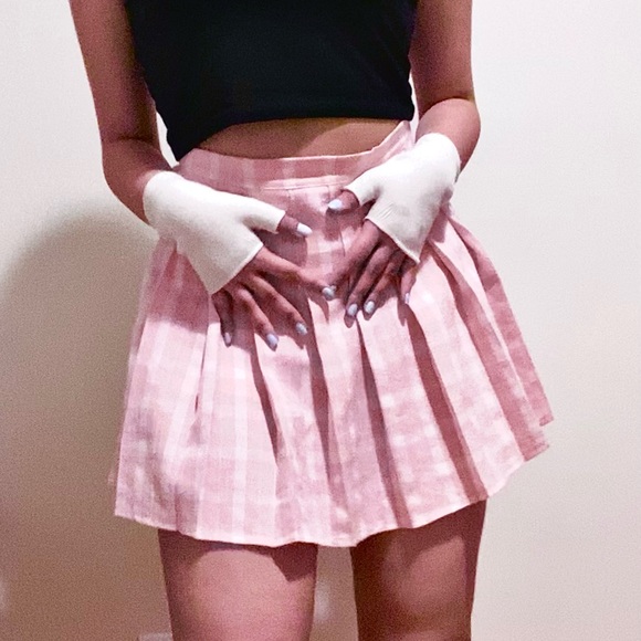 Light pink plaid pleated mini skirt - Picture 4 of 5